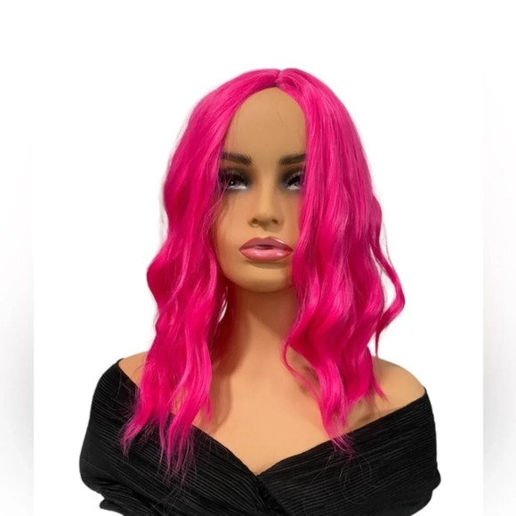 Short hair wig Pink 17” - Classic Wig Cap Vegan fiber - Picture 1 of 8